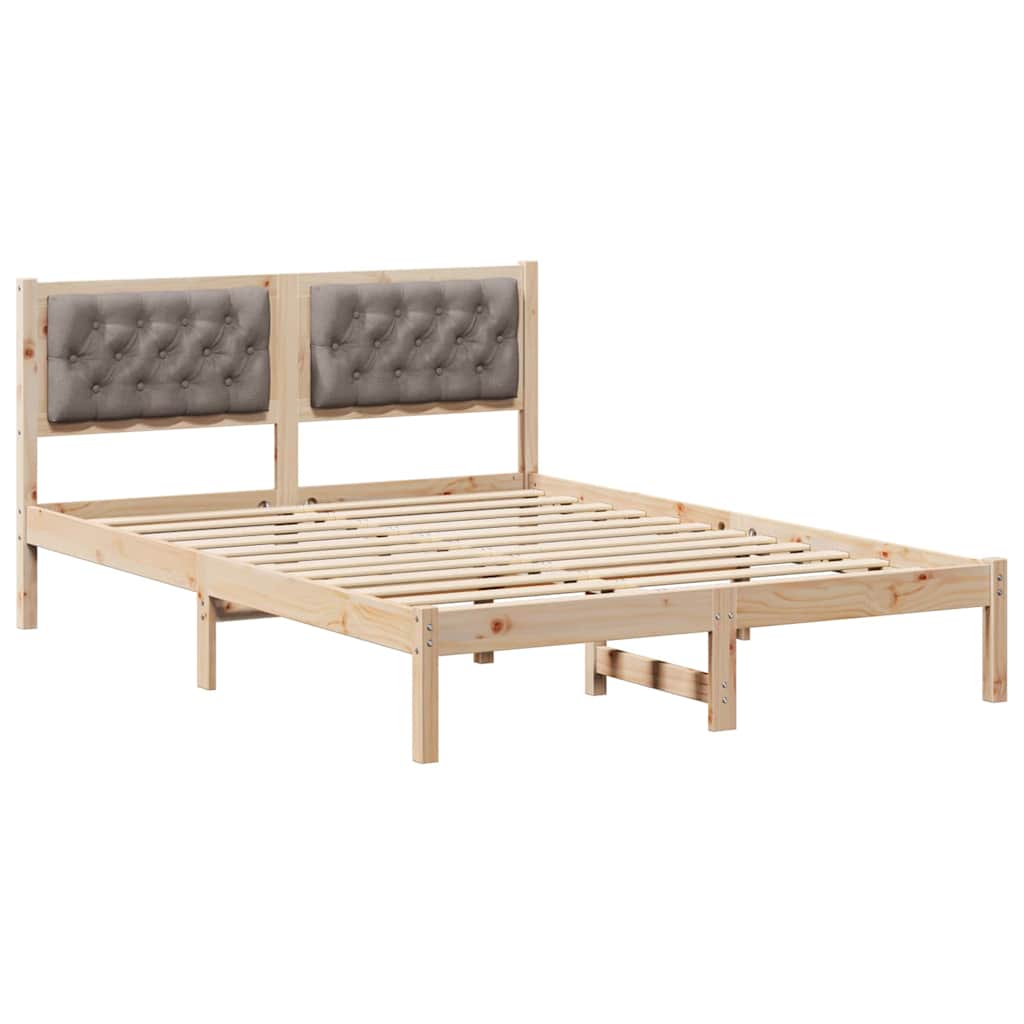 Sengestel med hovedgærde Gråbrun 140 x 200 cm Massiv fyrretræ