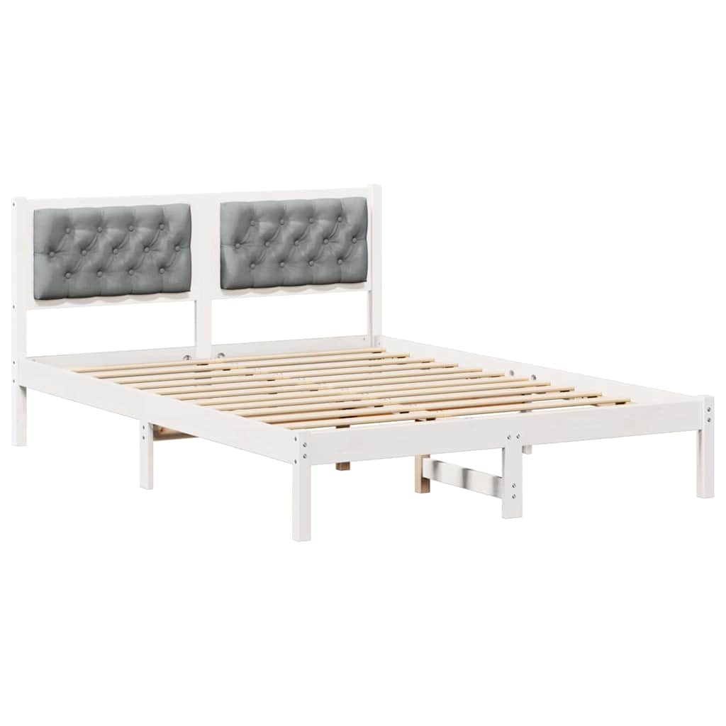 Sengestel med hovedgærde Lysegrå 140 x 200 cm Massiv fyrretræ