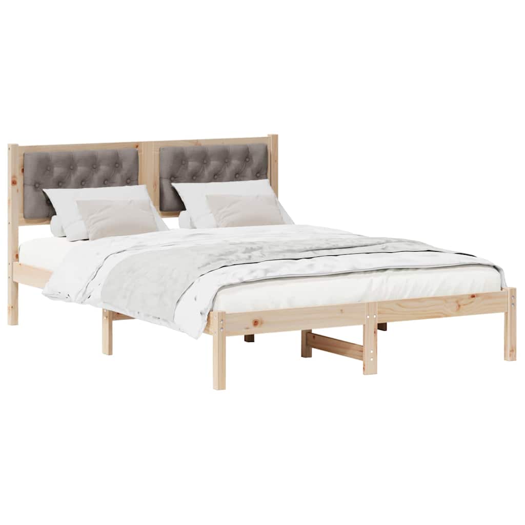Sengestel med hovedgærde Gråbrun 140 x 190 cm Massiv fyrretræ