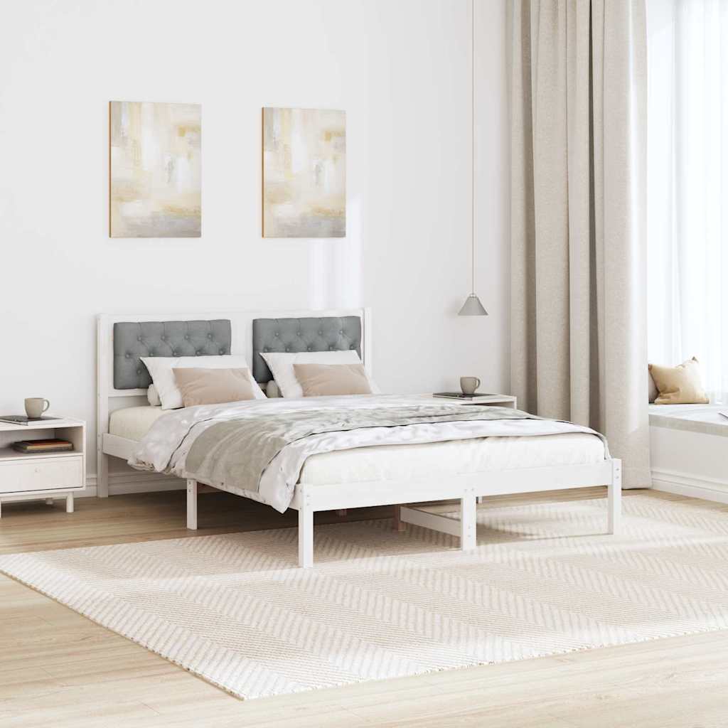 Sengestel med hovedgærde Lysegrå 140 x 190 cm Massiv fyrretræ