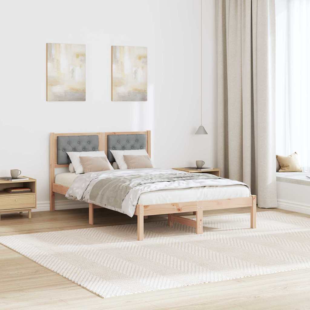 Sengestel med hovedgærde Lysegrå 135 x 190 cm Massiv fyrretræ