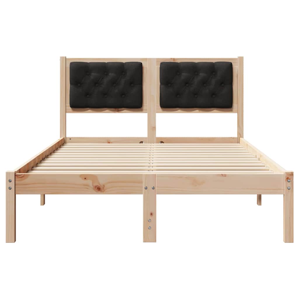 Sengestel med hovedgærde Sort 135 x 190 cm Massiv fyrretræ