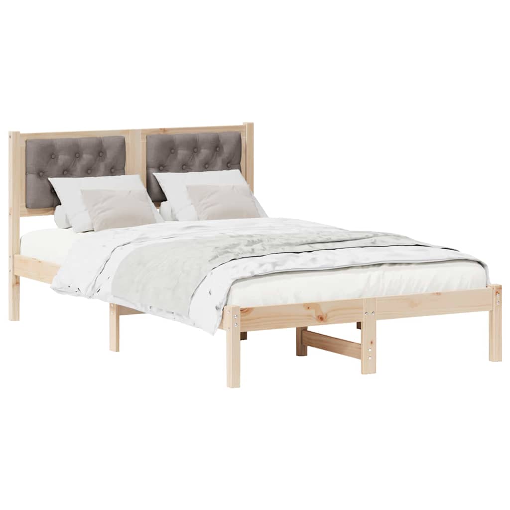 Sengestel med hovedgærde Gråbrun 135 x 190 cm Massiv fyrretræ