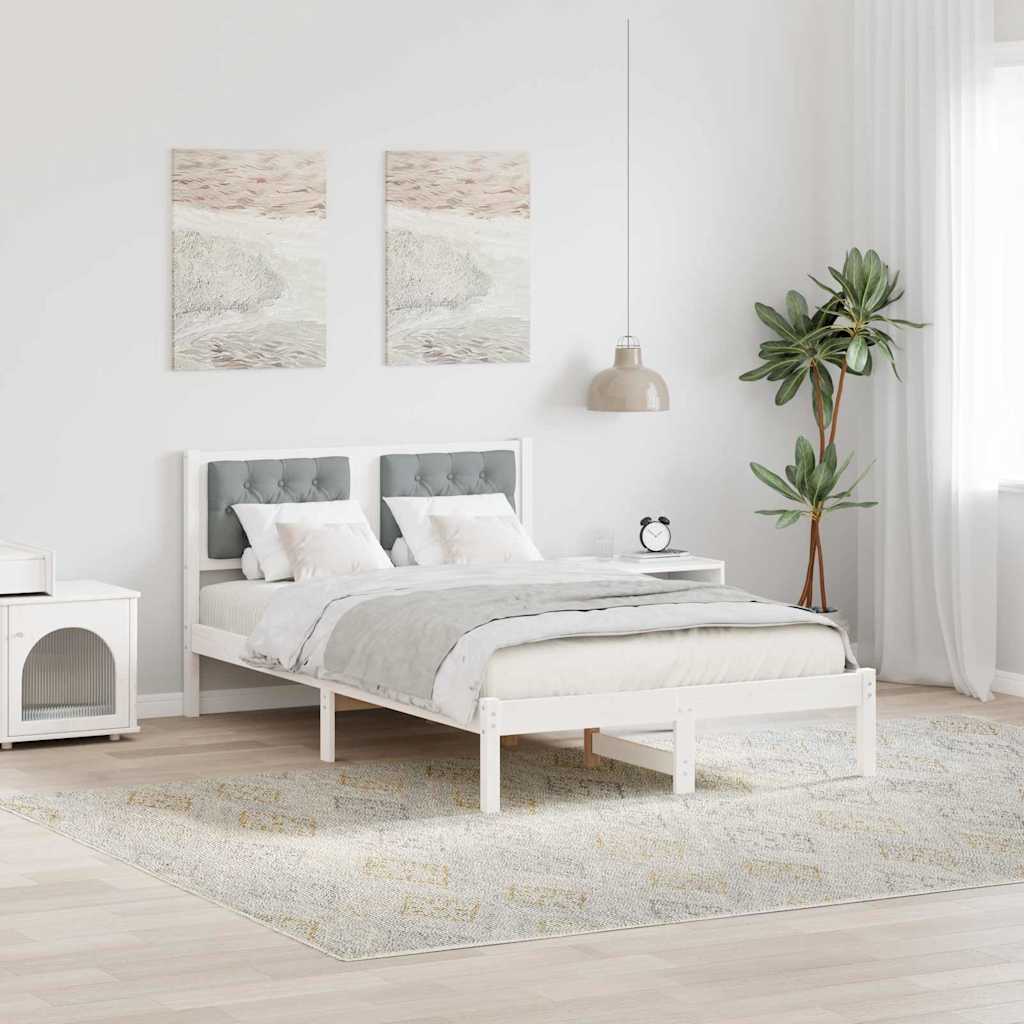 Sengestel med hovedgærde Lysegrå 135 x 190 cm Massiv fyrretræ
