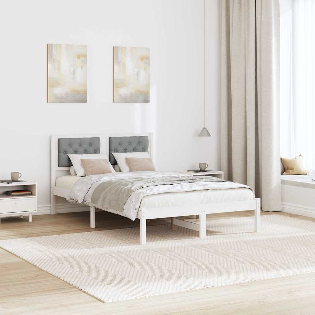 Sengestel med hovedgærde Lysegrå 120 x 190 cm Massiv fyrretræ