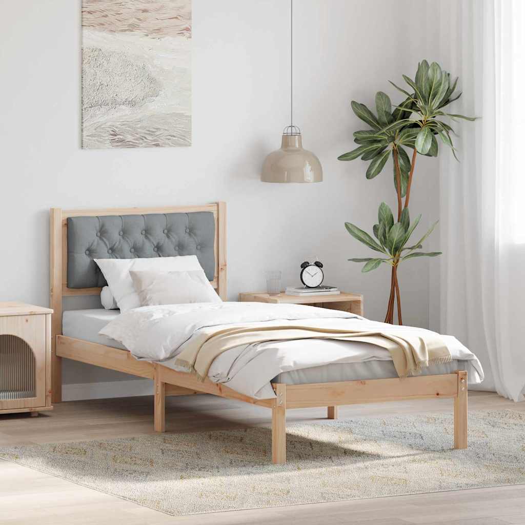Sengestel med hovedgærde Lysegrå 90 x 200 cm Massiv fyrretræ