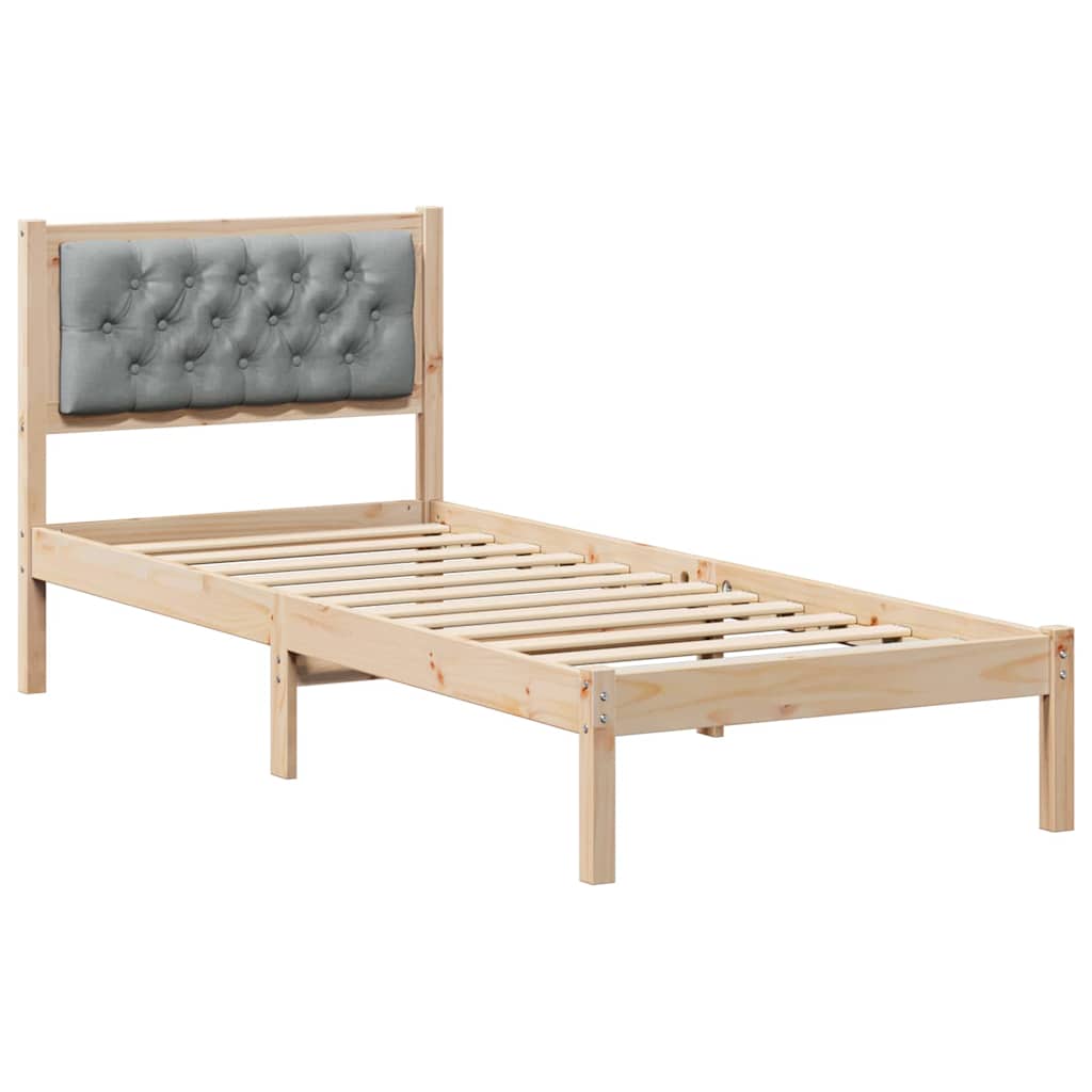 Sengestel med hovedgærde Lysegrå 90 x 190 cm Massiv fyrretræ