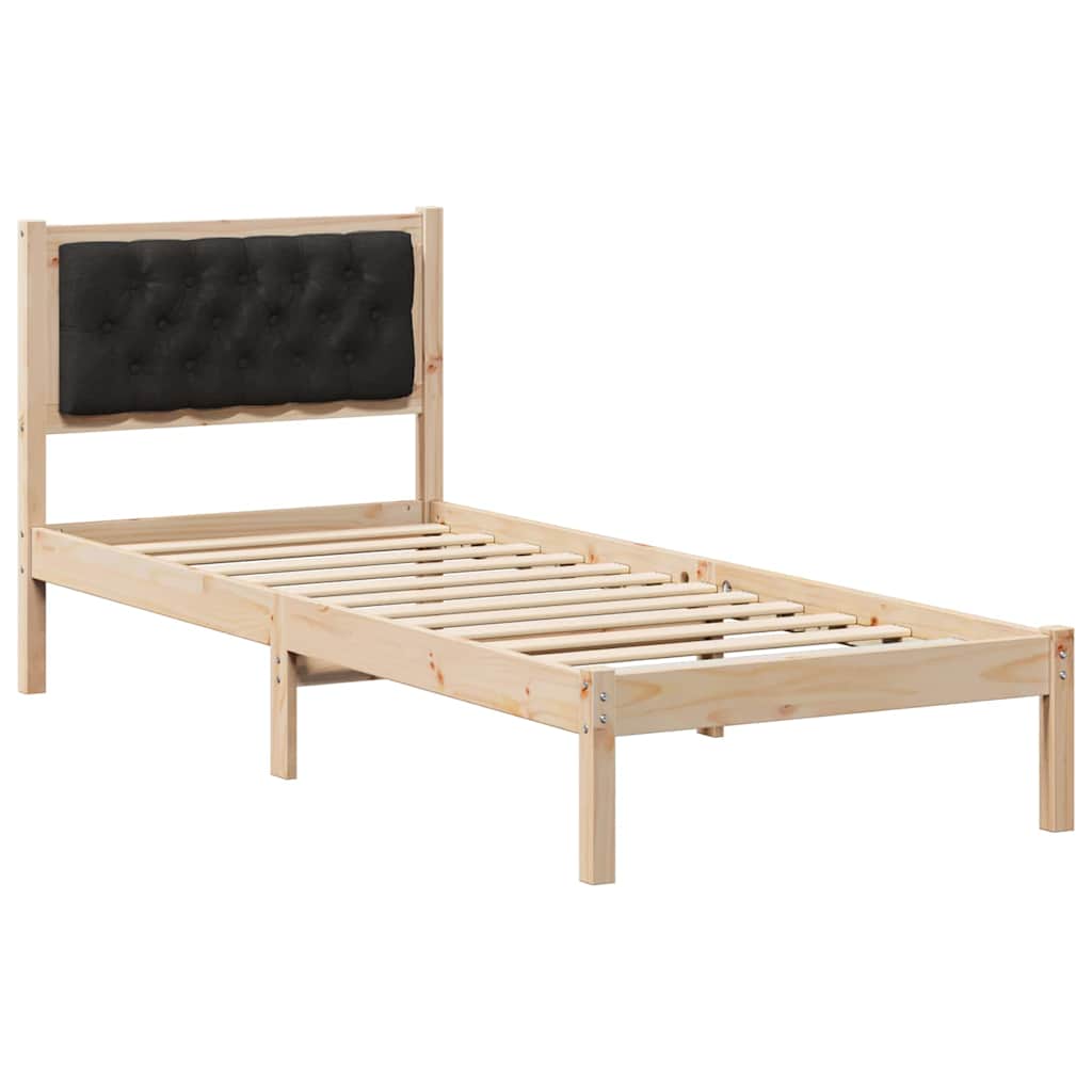 Sengestel med hovedgærde Sort 90 x 190 cm Massiv fyrretræ
