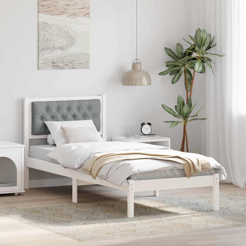 Sengestel med hovedgærde Lysegrå 90 x 190 cm Massiv fyrretræ