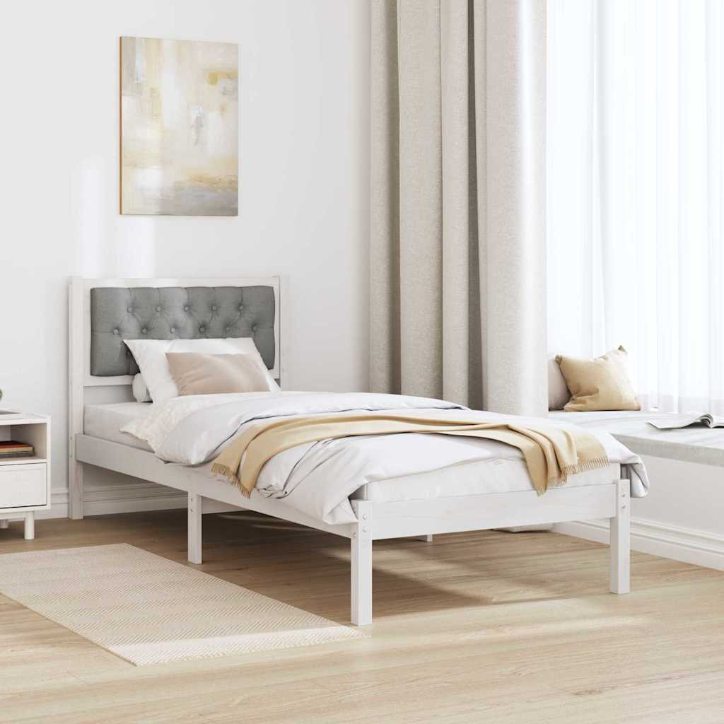 Sengestel med hovedgærde Lysegrå 90 x 190 cm Massiv fyrretræ