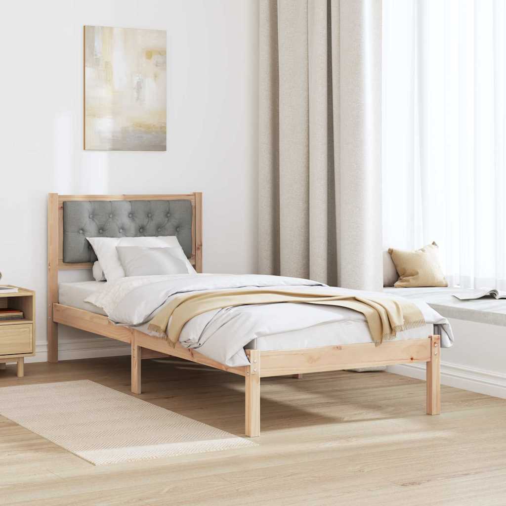 Sengestel med hovedgærde Lysegrå 75 x 190 cm Massiv fyrretræ
