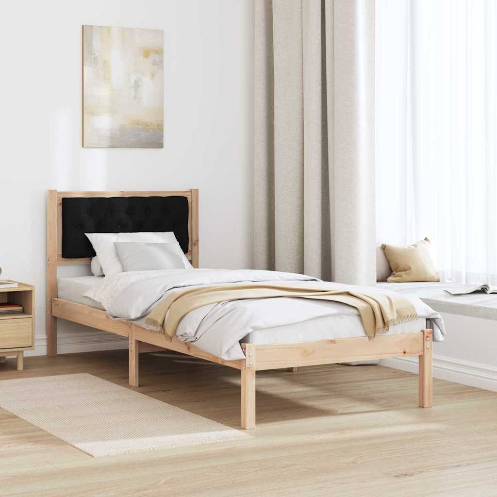 Sengestel med hovedgærde Sort 75 x 190 cm Massiv fyrretræ