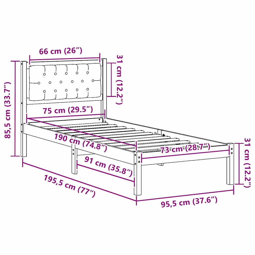 Sengestel med hovedgærde Gråbrun 75 x 190 cm Massiv fyrretræ