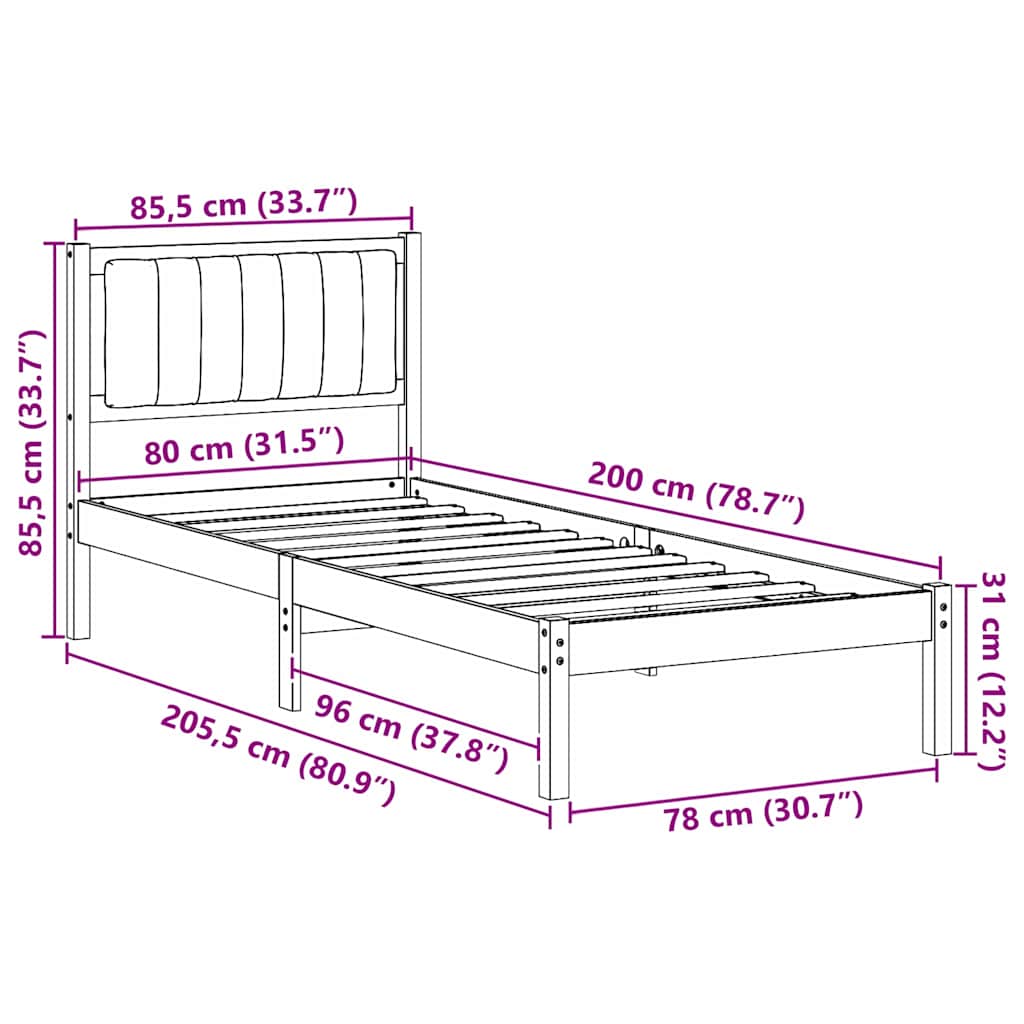Sengestel med Polstret Hovedgavl Sort 80 x 200 cm