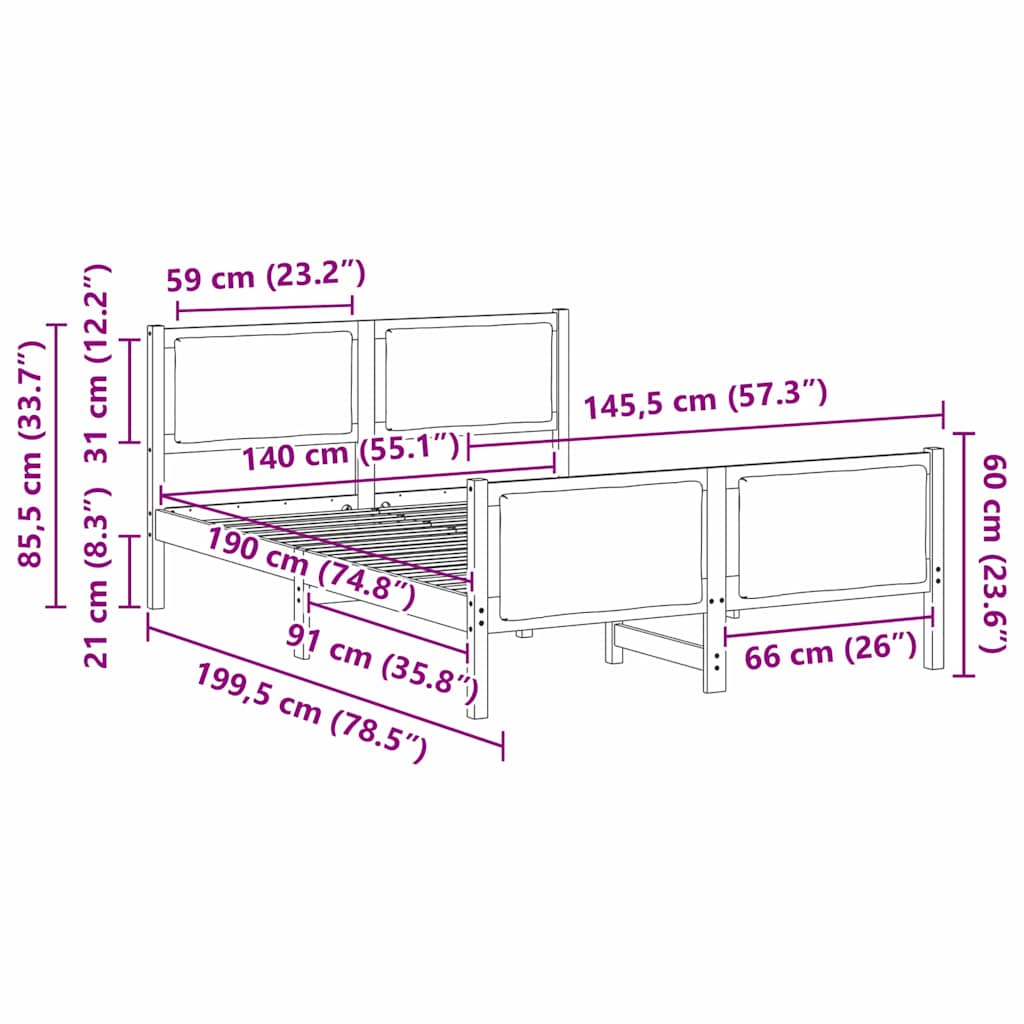 Sengestel med hovedgærde Sort 140 x 190 cm Stof