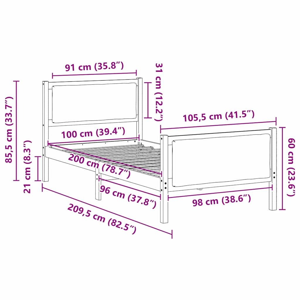 Sengestel med hovedgærde Gråbrun 100 x 200 cm Stof