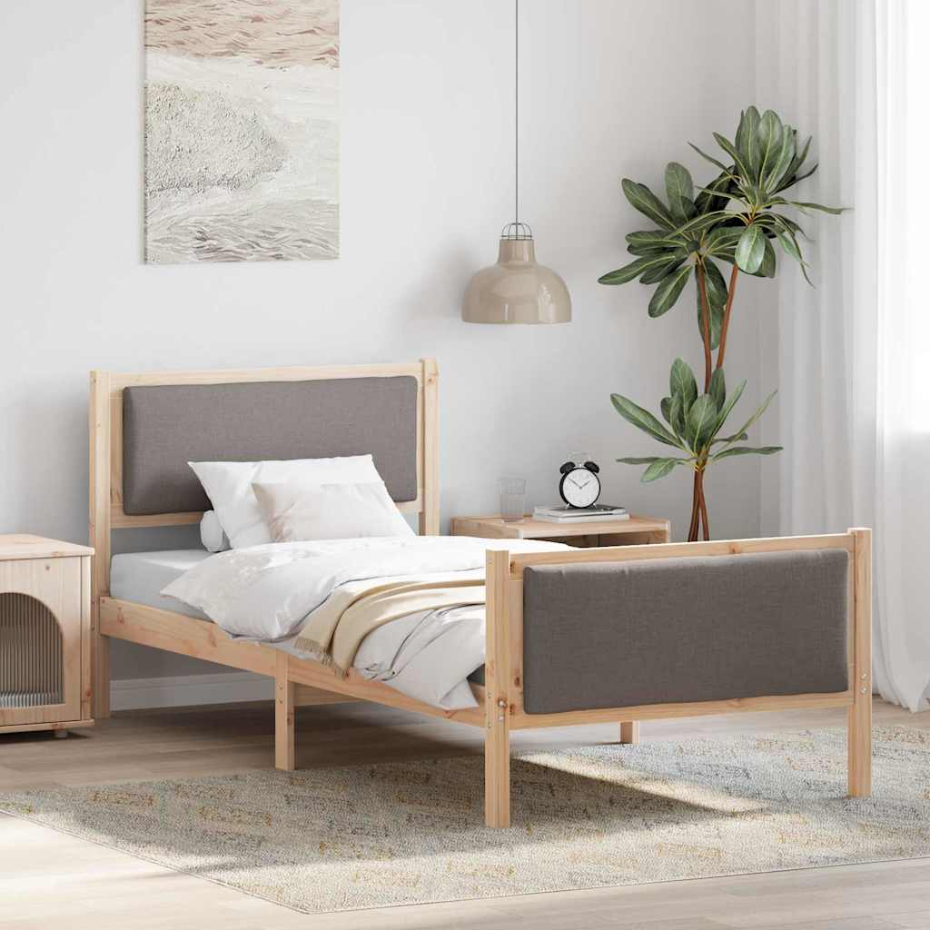 Sengestel med hovedgærde Gråbrun 90 x 200 cm Stof