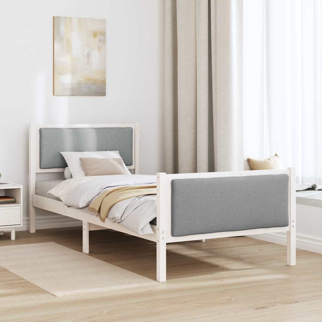 Sengestel med hovedgærde Lysegrå 90 x 200 cm Stof
