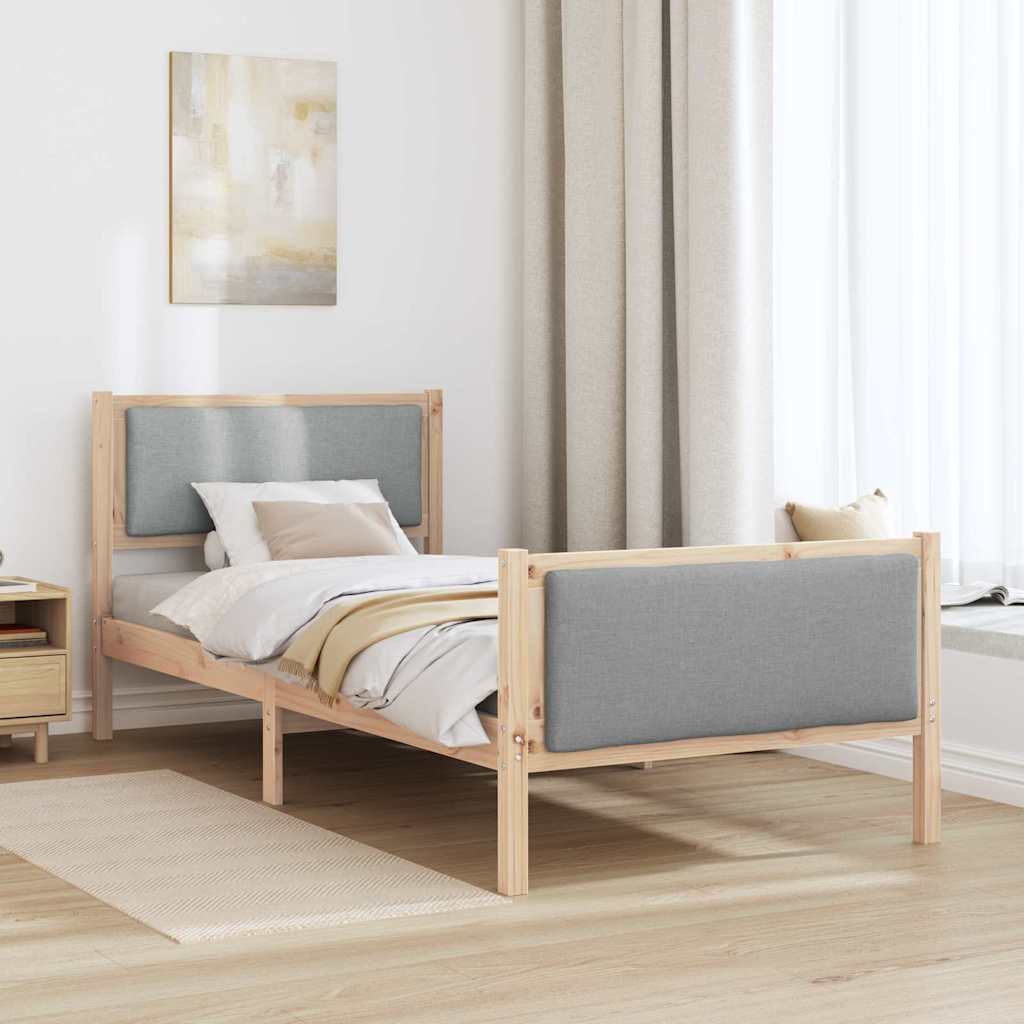 Sengestel med hovedgærde Lysegrå 90 x 190 cm Stof