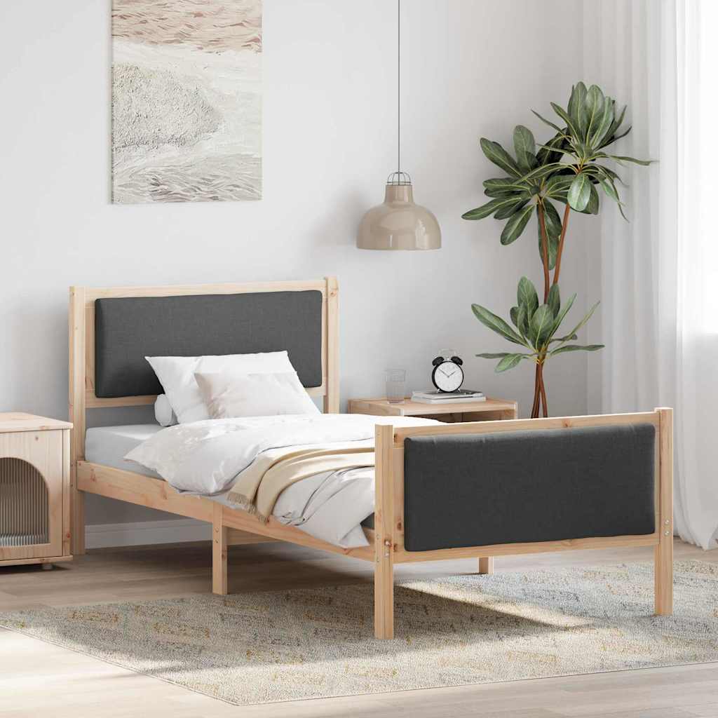 Sengestel med hovedgærde Mørkegrå 90 x 190 cm Stof