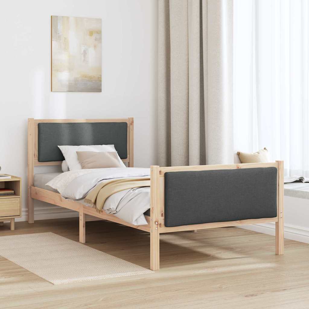Sengestel med hovedgærde Mørkegrå 90 x 190 cm Stof