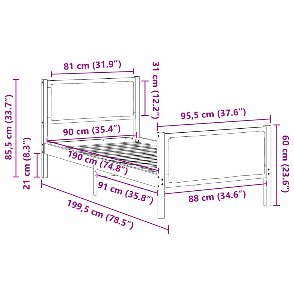 Sengestel med hovedgærde Sort 90 x 190 cm Stof