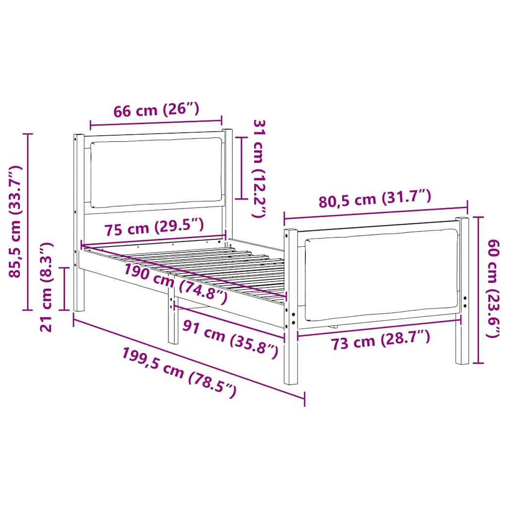 Sengestel med hovedgærde Sort 75 x 190 cm Stof