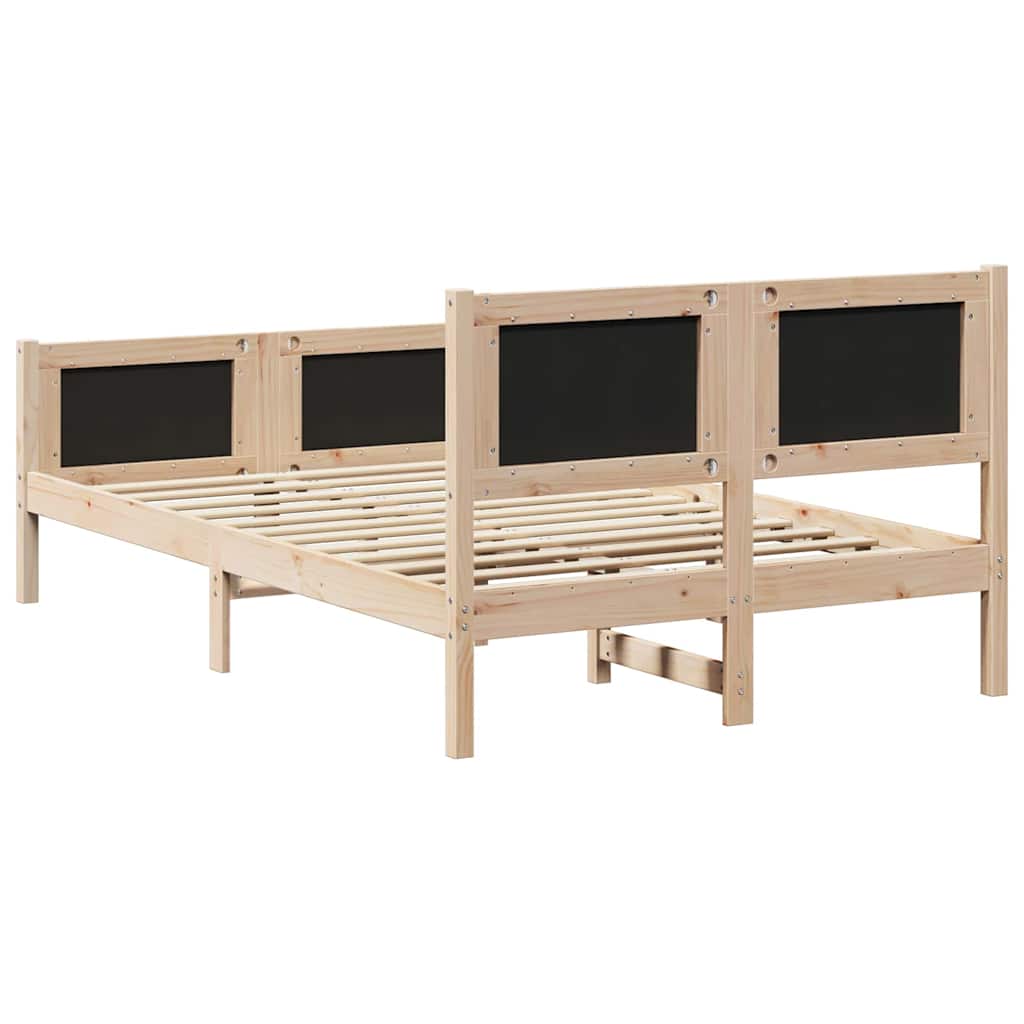 Sengestel med hovedgærde Sort 135 x 190 cm Massiv fyrretræ
