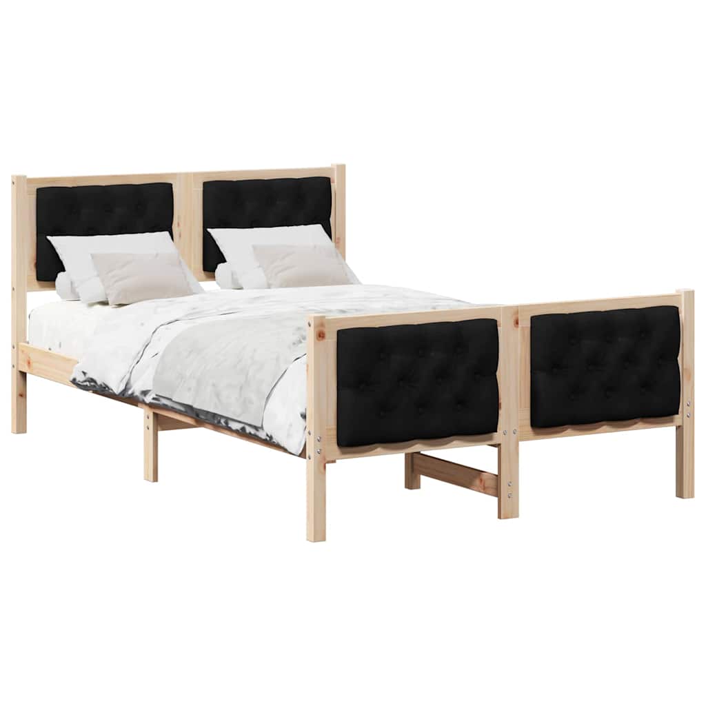 Sengestel med hovedgærde Sort 135 x 190 cm Massiv fyrretræ