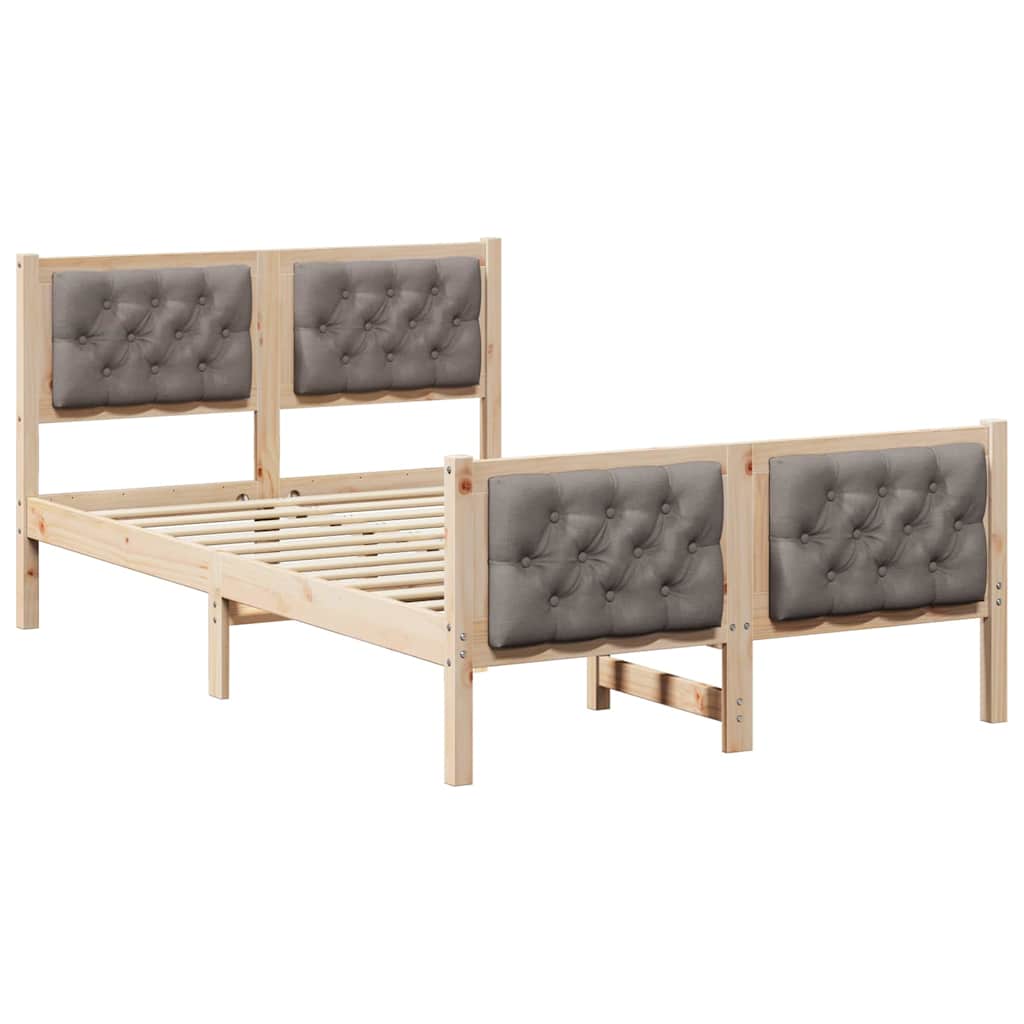 Sengestel med hovedgærde Gråbrun 135 x 190 cm Massiv fyrretræ