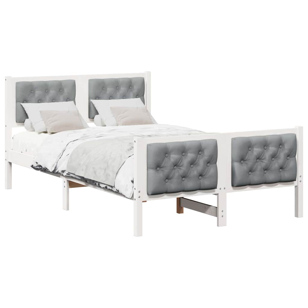 Sengestel med hovedgærde Lysegrå 135 x 190 cm Massiv fyrretræ