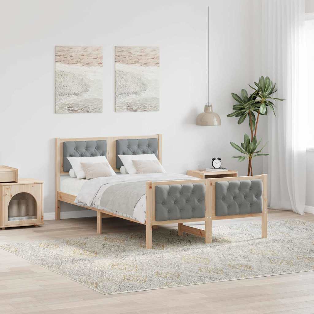 Sengestel med hovedgærde Lysegrå 120 x 190 cm Massiv fyrretræ