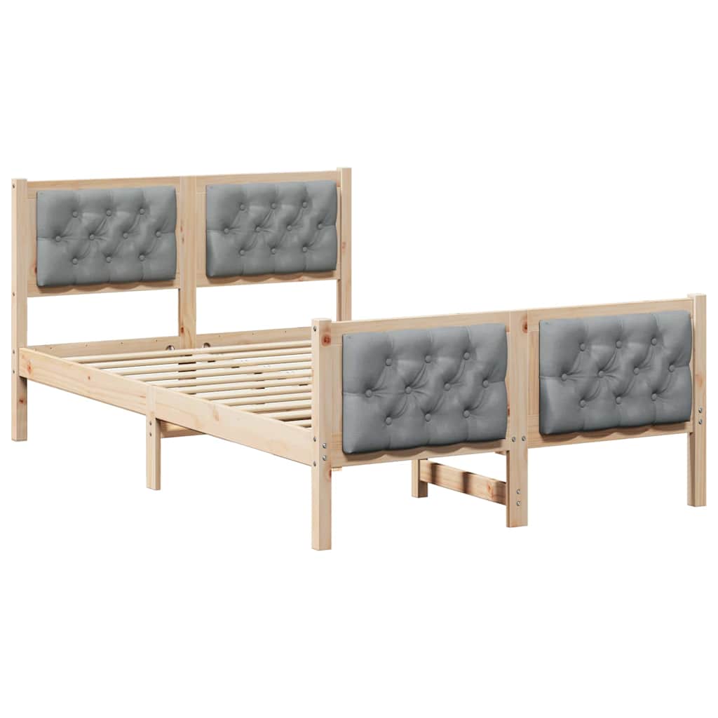 Sengestel med hovedgærde Lysegrå 120 x 190 cm Massiv fyrretræ