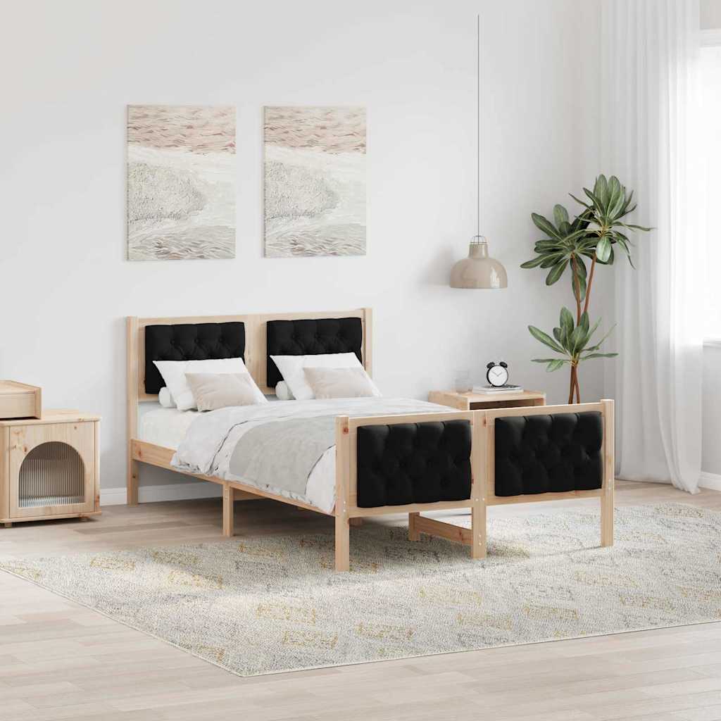 Sengestel med hovedgærde Sort 120 x 190 cm Massiv fyrretræ