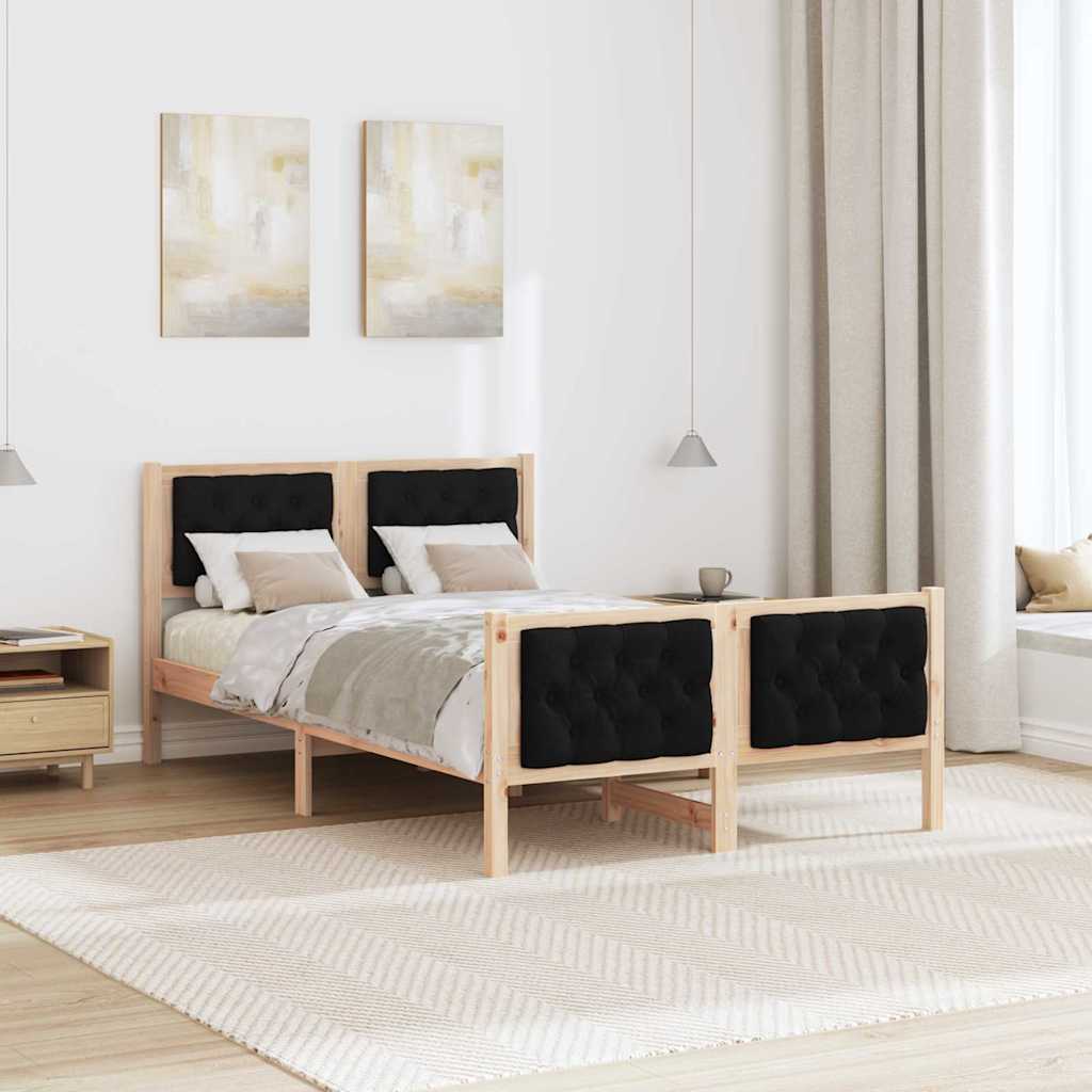 Sengestel med hovedgærde Sort 120 x 190 cm Massiv fyrretræ
