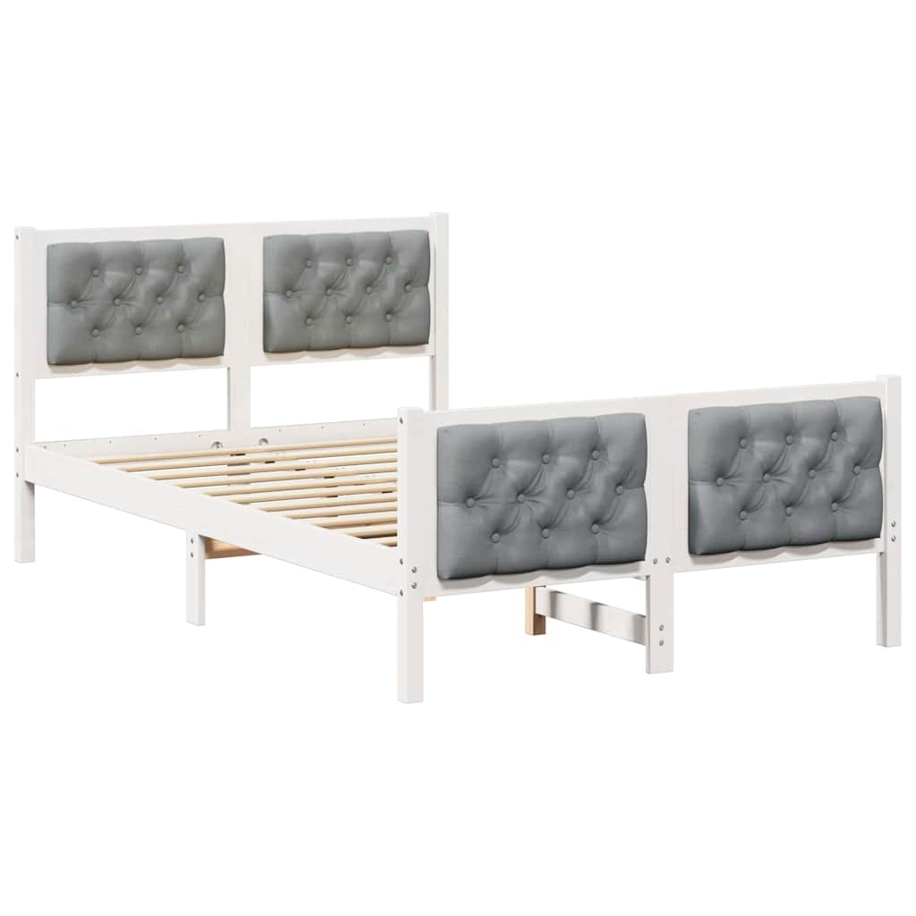 Sengestel med hovedgærde Lysegrå 120 x 190 cm Massiv fyrretræ