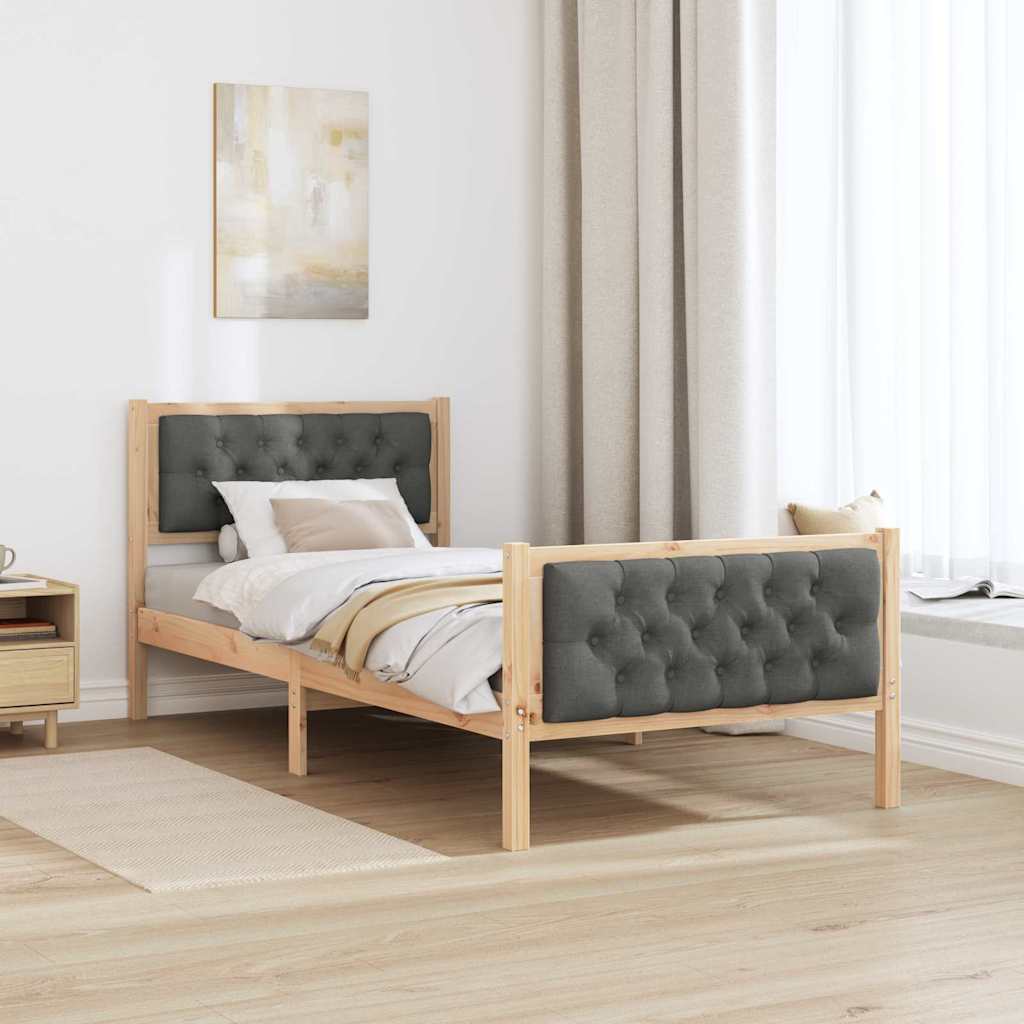 Sengestel med hovedgærde Mørkegrå 90 x 200 cm Massiv fyrretræ