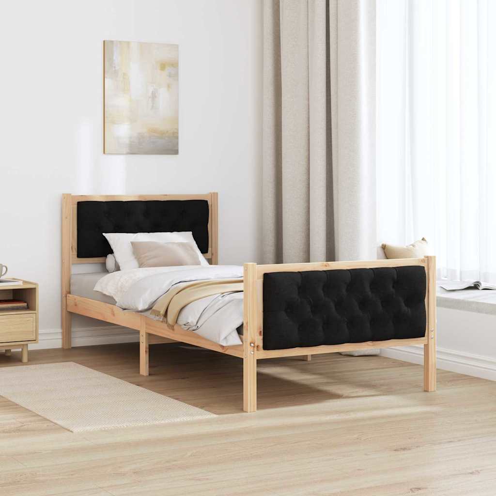 Sengestel med hovedgærde Sort 90 x 200 cm Massiv fyrretræ