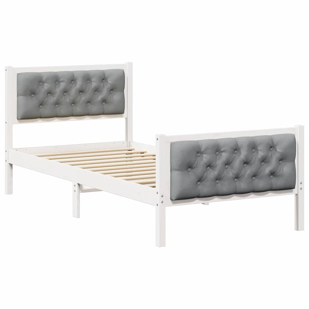 Sengestel med hovedgærde Lysegrå 90 x 200 cm Massiv fyrretræ