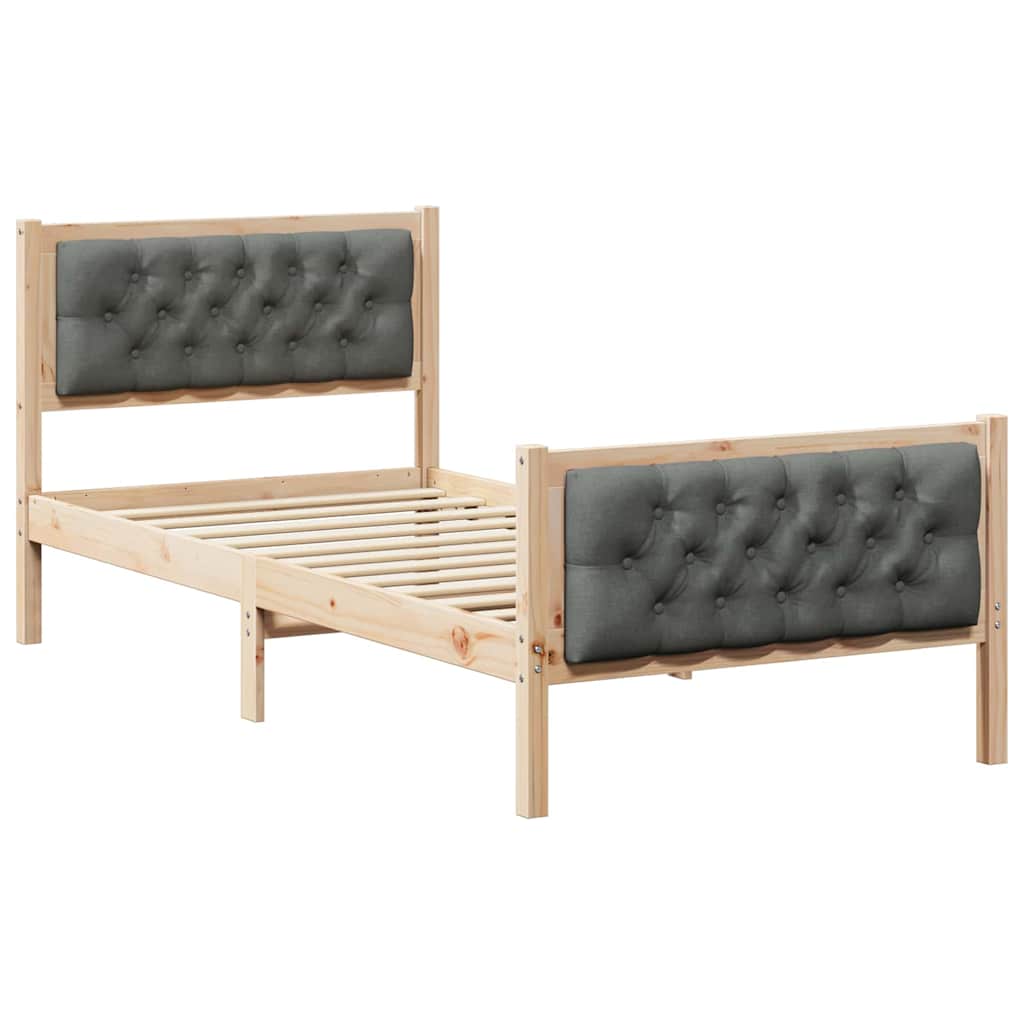 Sengestel med hovedgærde Mørkegrå 90 x 190 cm Massiv fyrretræ