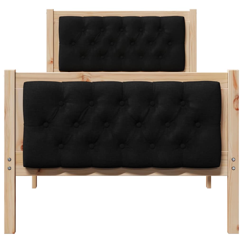 Sengestel med hovedgærde Sort 75 x 190 cm Massiv fyrretræ