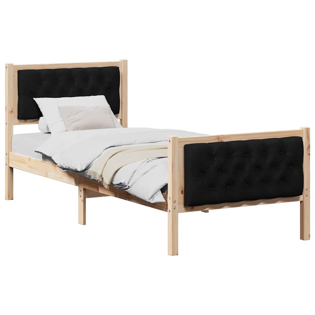 Sengestel med hovedgærde Sort 75 x 190 cm Massiv fyrretræ