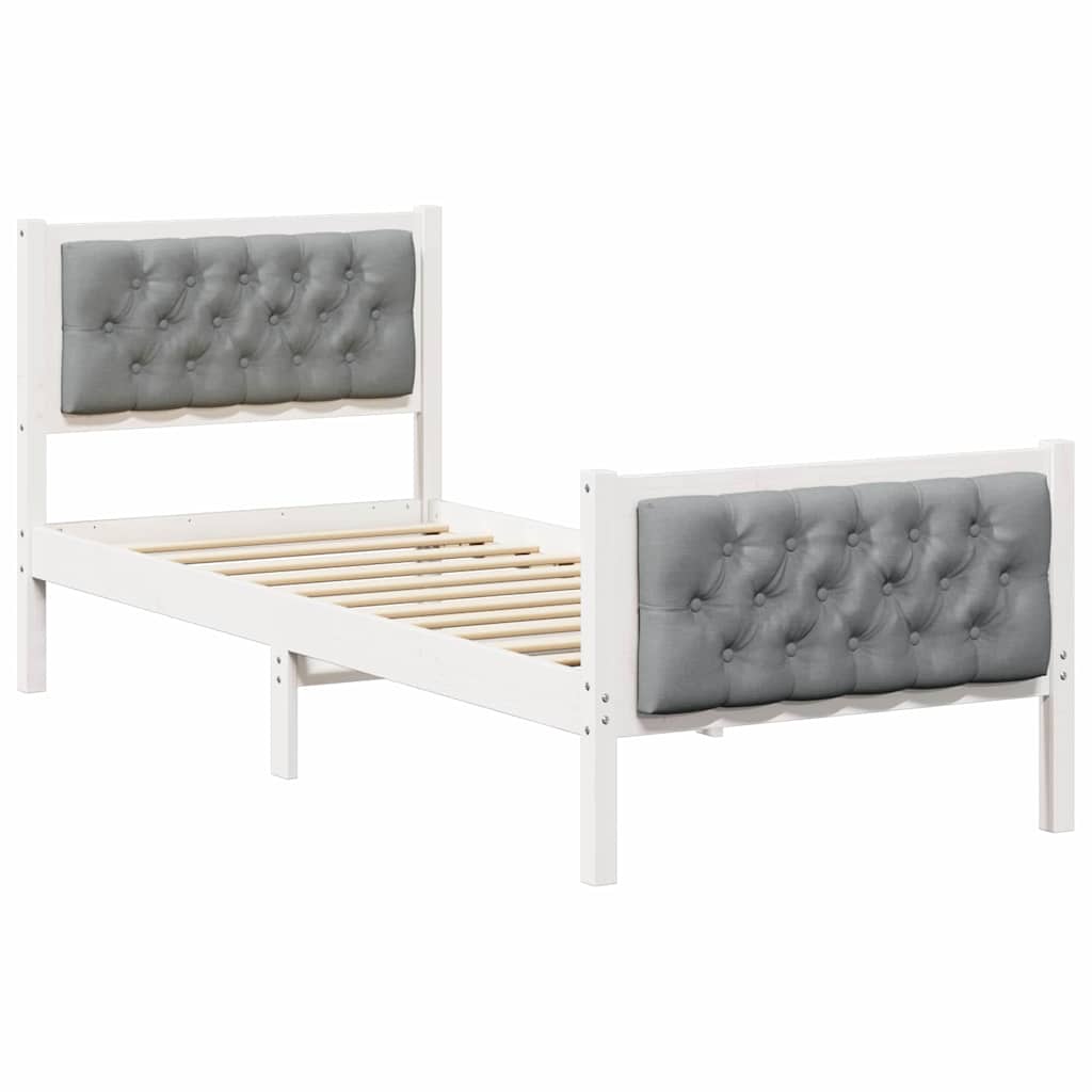 Sengestel med hovedgærde Lysegrå 75 x 190 cm Massiv fyrretræ