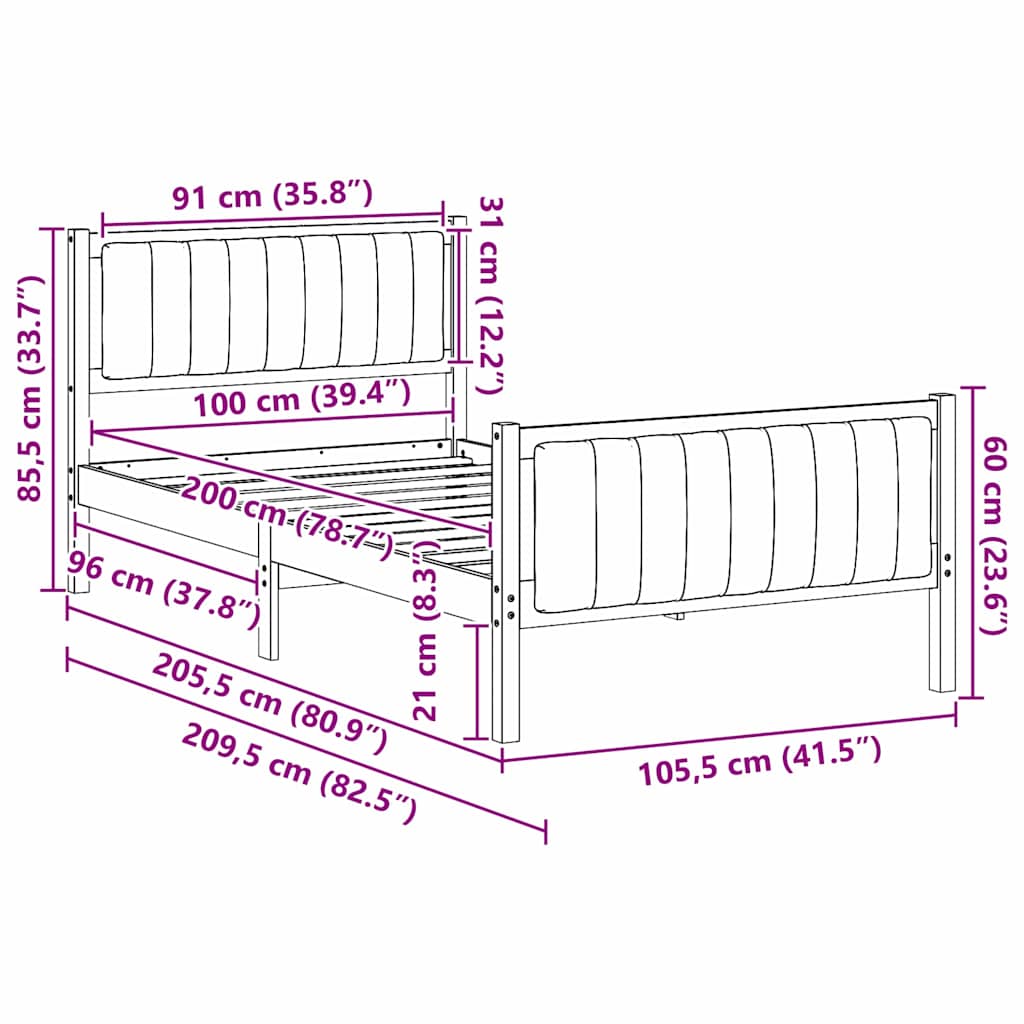 Sengestel Brun og taupe 100 x 200 cm Massivt fyrretræ