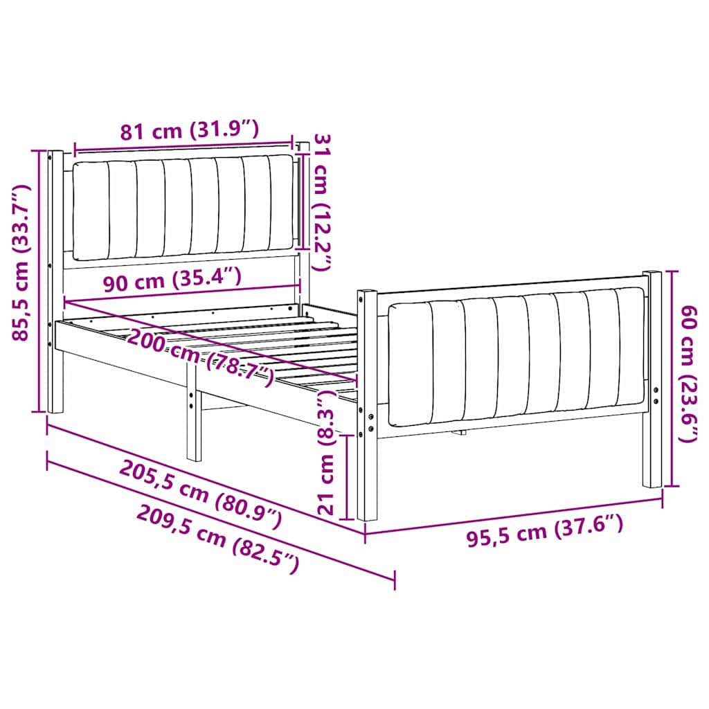 Sengestel Brun og taupe 90 x 200 cm Massivt fyrretræ