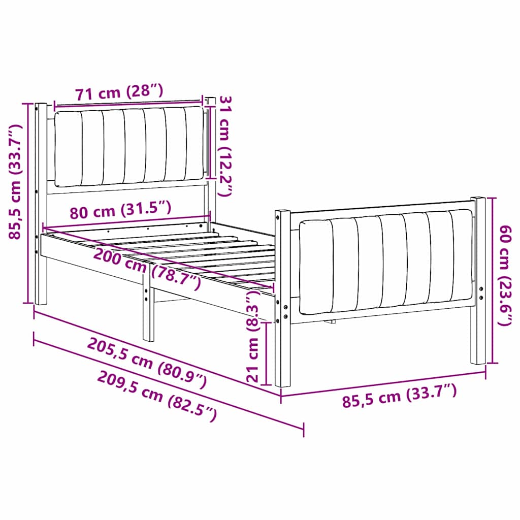 Sengestel Brun og sort 80 x 200 cm Massivt fyrretræ