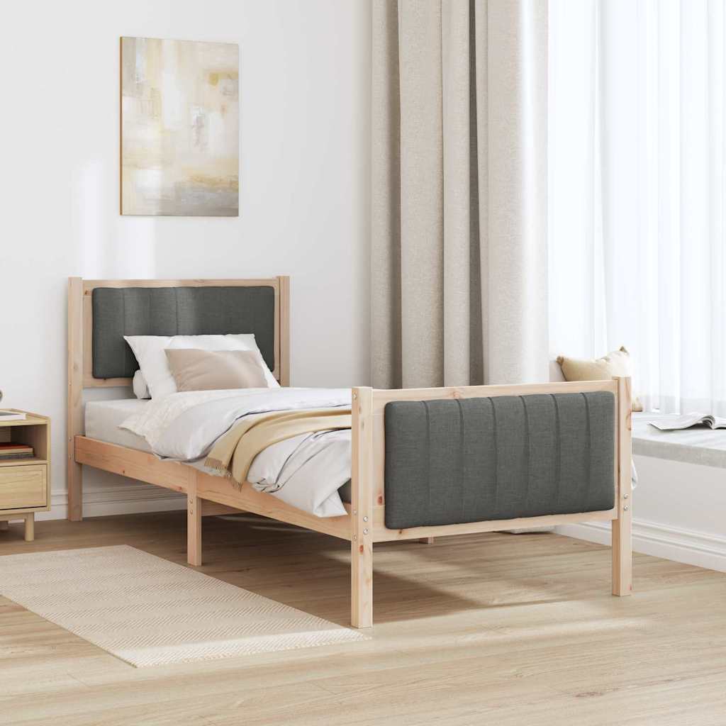Sengestel brun og mørkegrå 75 x 190 cm Massivt fyrretræ