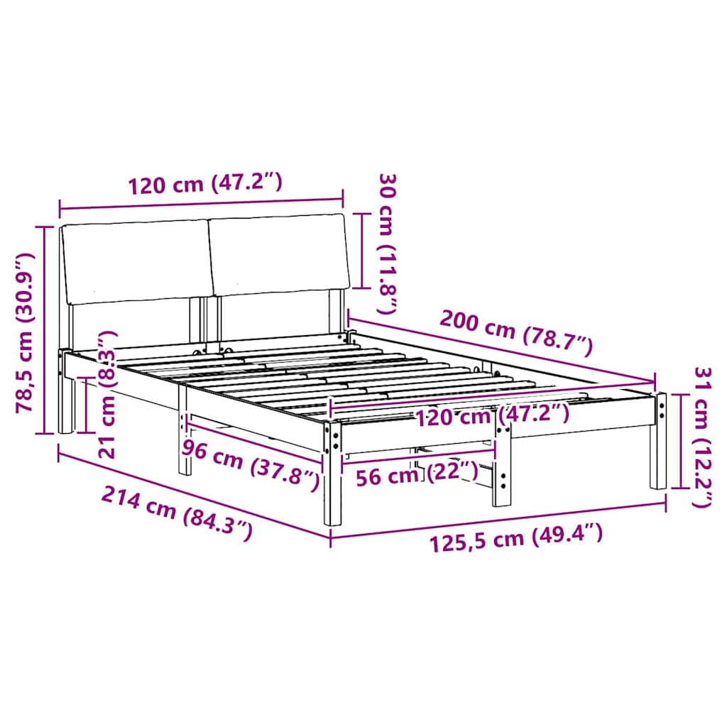 Sengestel Brun og lys grå 120 x 200 cm Massivt fyrretræ