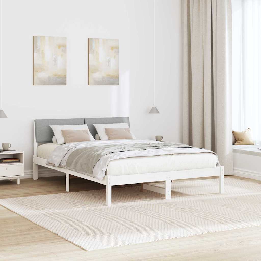 Sengestel Hvid og lys grå 140 x 190 cm Massivt fyrretræ