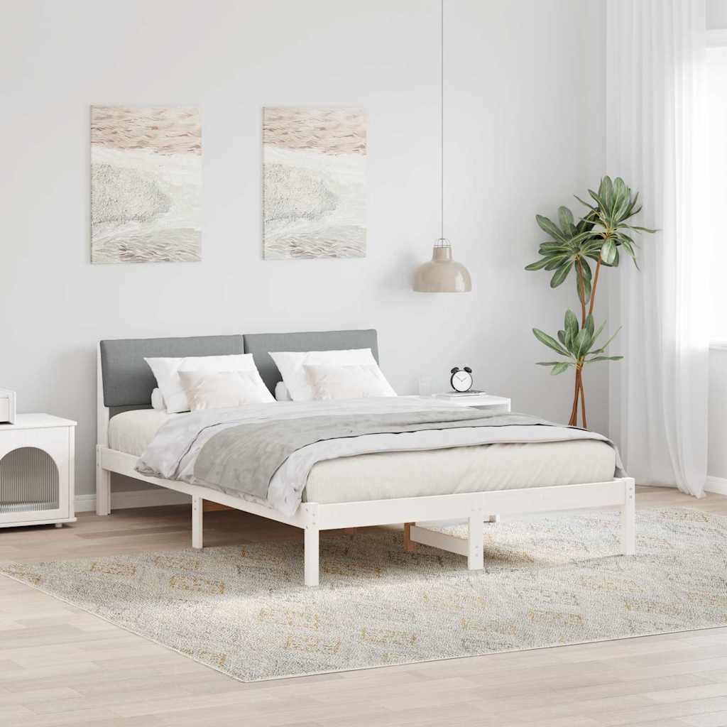 Sengestel Hvid og lys grå 135 x 190 cm Massivt fyrretræ